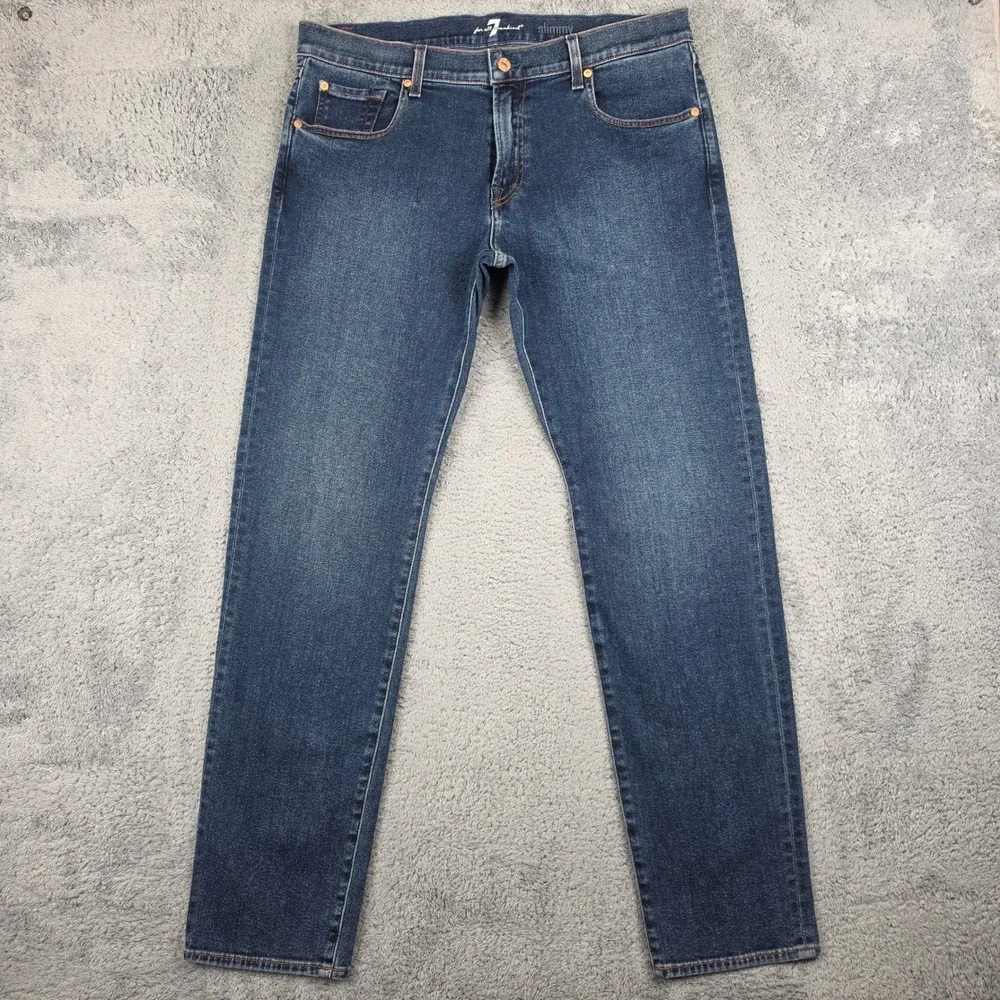 7 For All Mankind Slimmy Jeans Mens 36x32 Blue Dark Wash Slim Straight Stretch